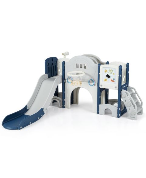 Детский игровой набор Slickblue 10-in-1 Kids Slide Playset with Climber Indoor Outdoor Fun Center, цвет: Синий