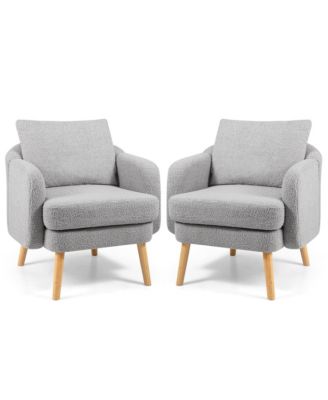 Sherpa Accent Chair Set of 2 with Seat Cushion and Pillow Rubber Wood Legs for Bedroom
