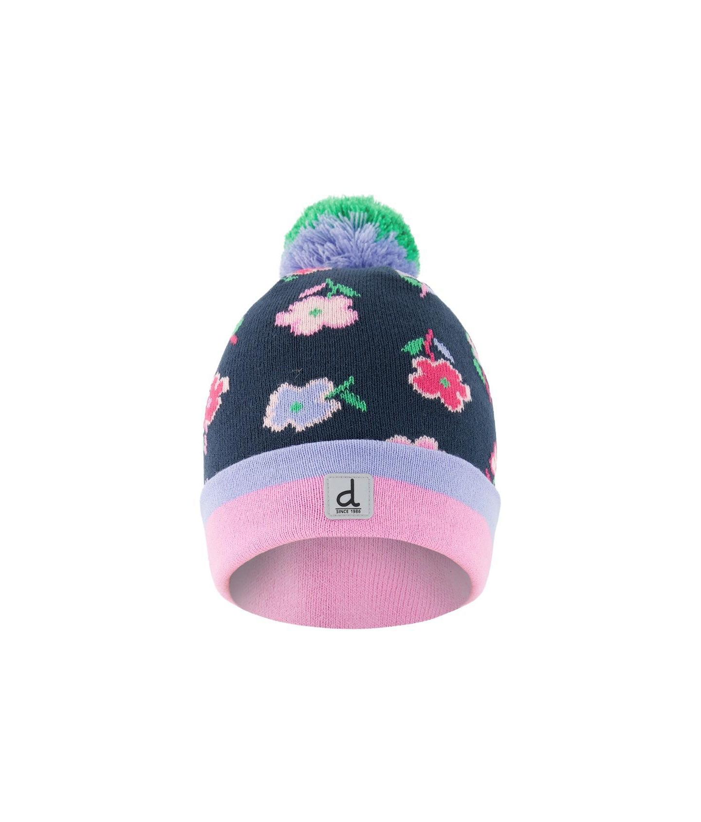 Шапка Deux par Deux Pompom with Winter Knit Hat для девочек, цвет: Синий с принтом — фото 1