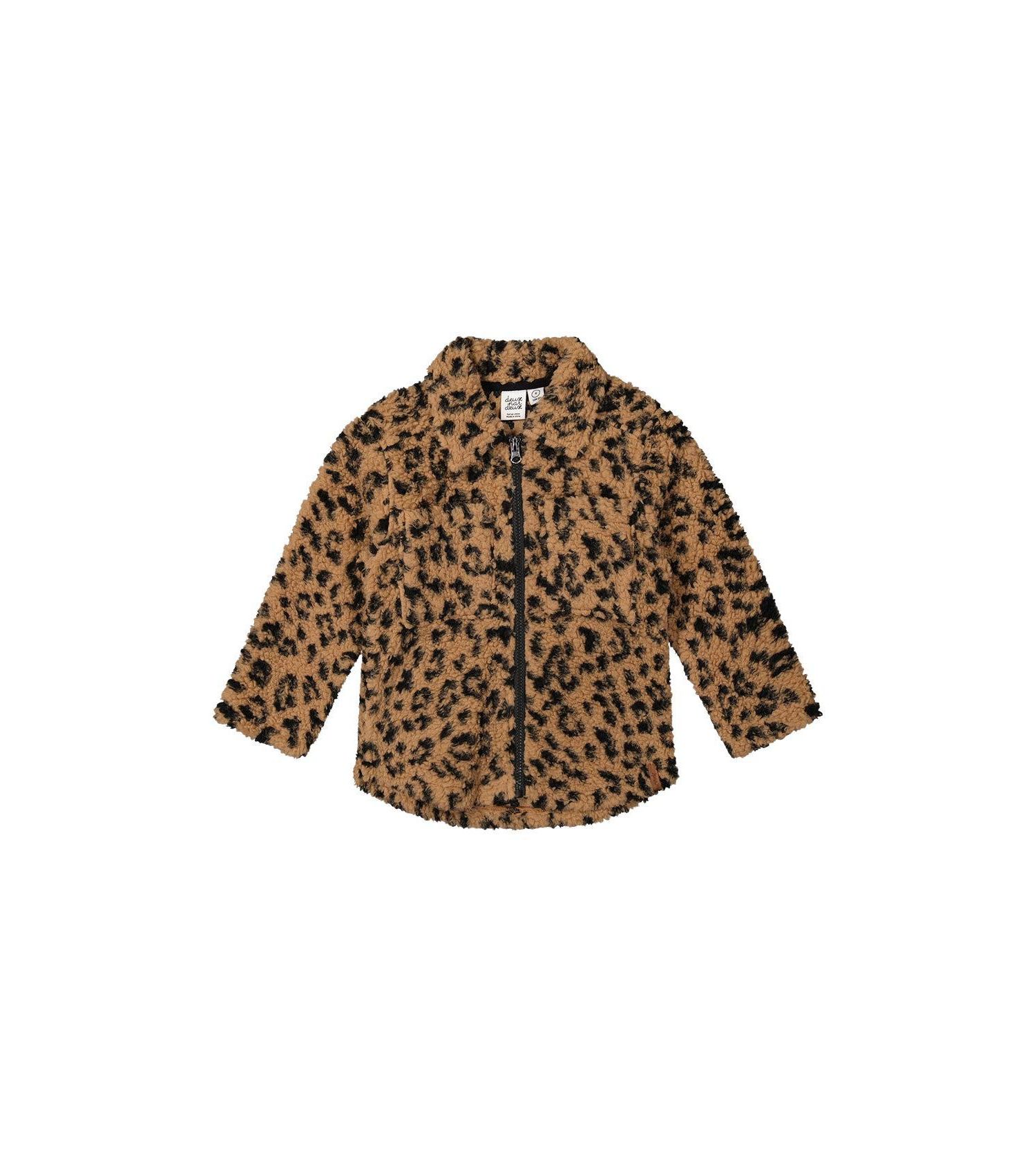 Big Girls Zipped Sherpa Overshirt with Chest Pockets Leopard Fur