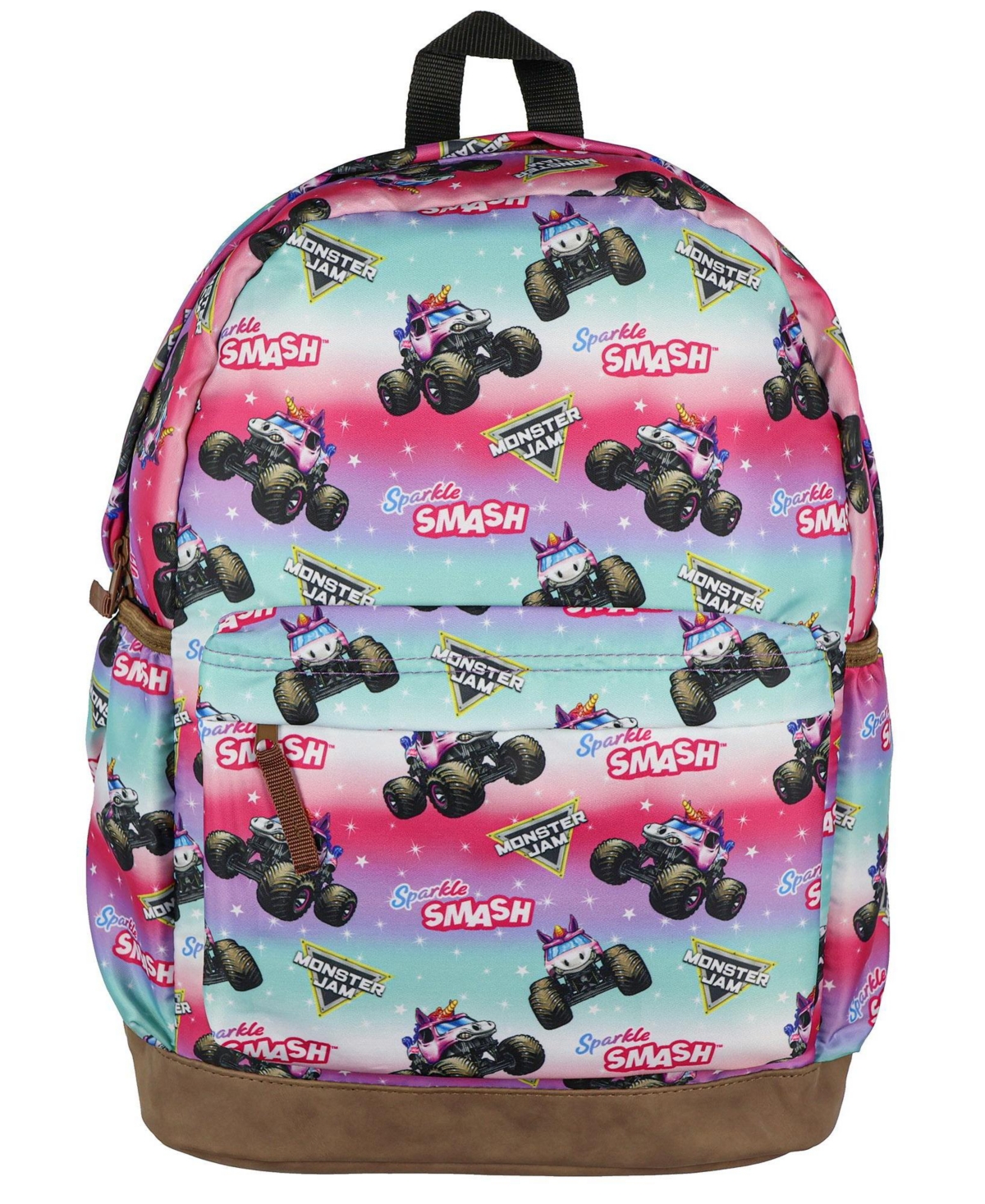 Monster Jam Backpack Sparkle Smash All Over Design 16 Inch Book Bag School