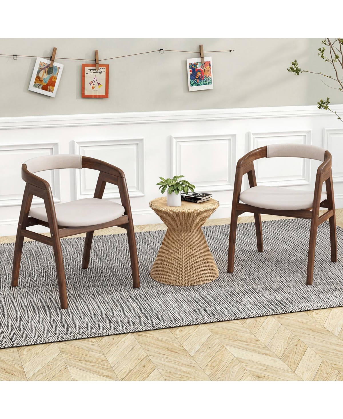 Gymax Set of 2 Leisure Bamboo Chairs Dining Chairs with Curved Back and Foot Pads