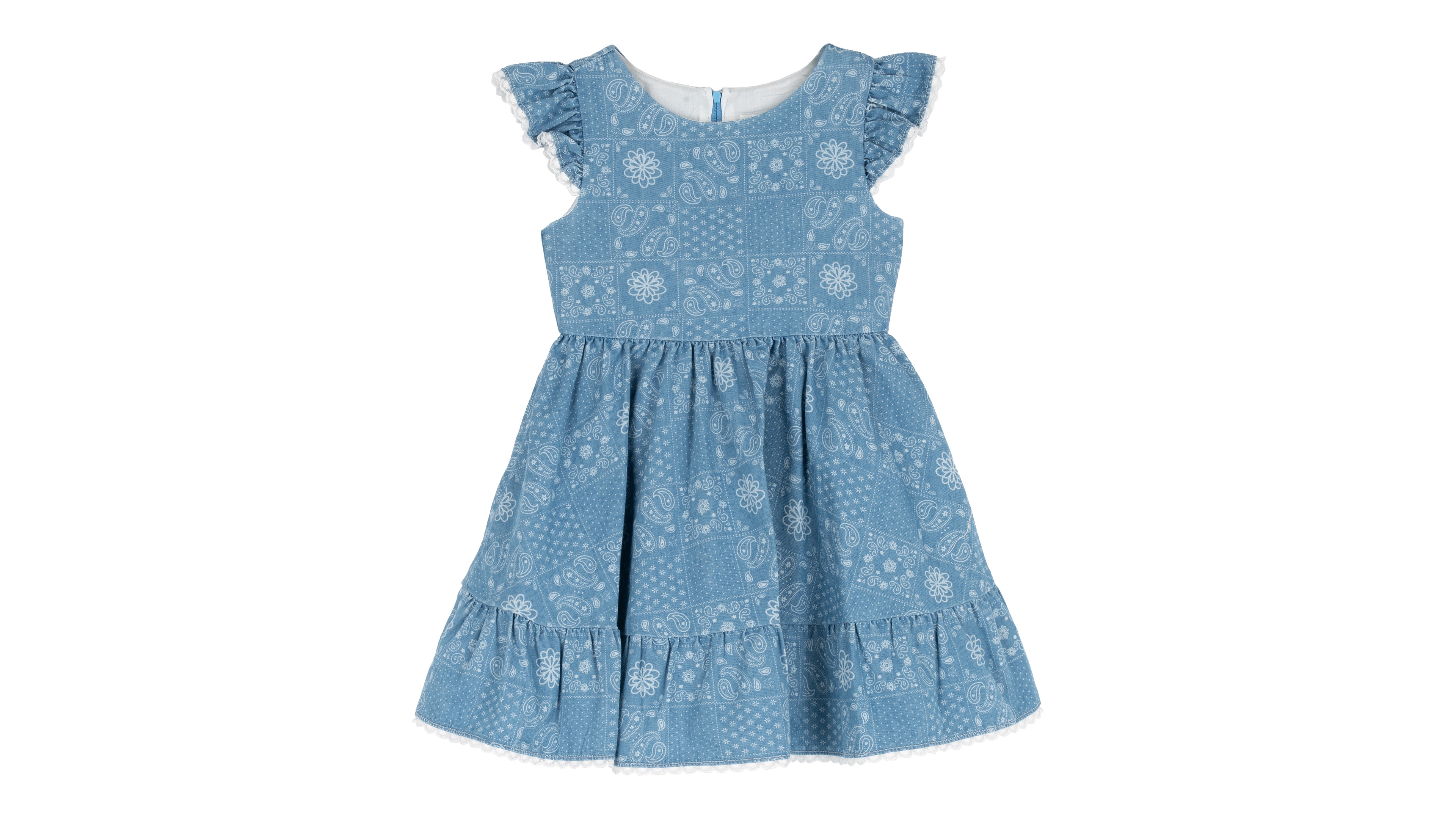 Rare Editions Girls' 2T-6X Printed Denim Flutter Sleeve Tiered Dress