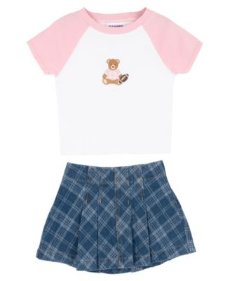 Girls' 2T-6X Raglan T-Shirt and Plaid denim Skirt, 2-Piece Set