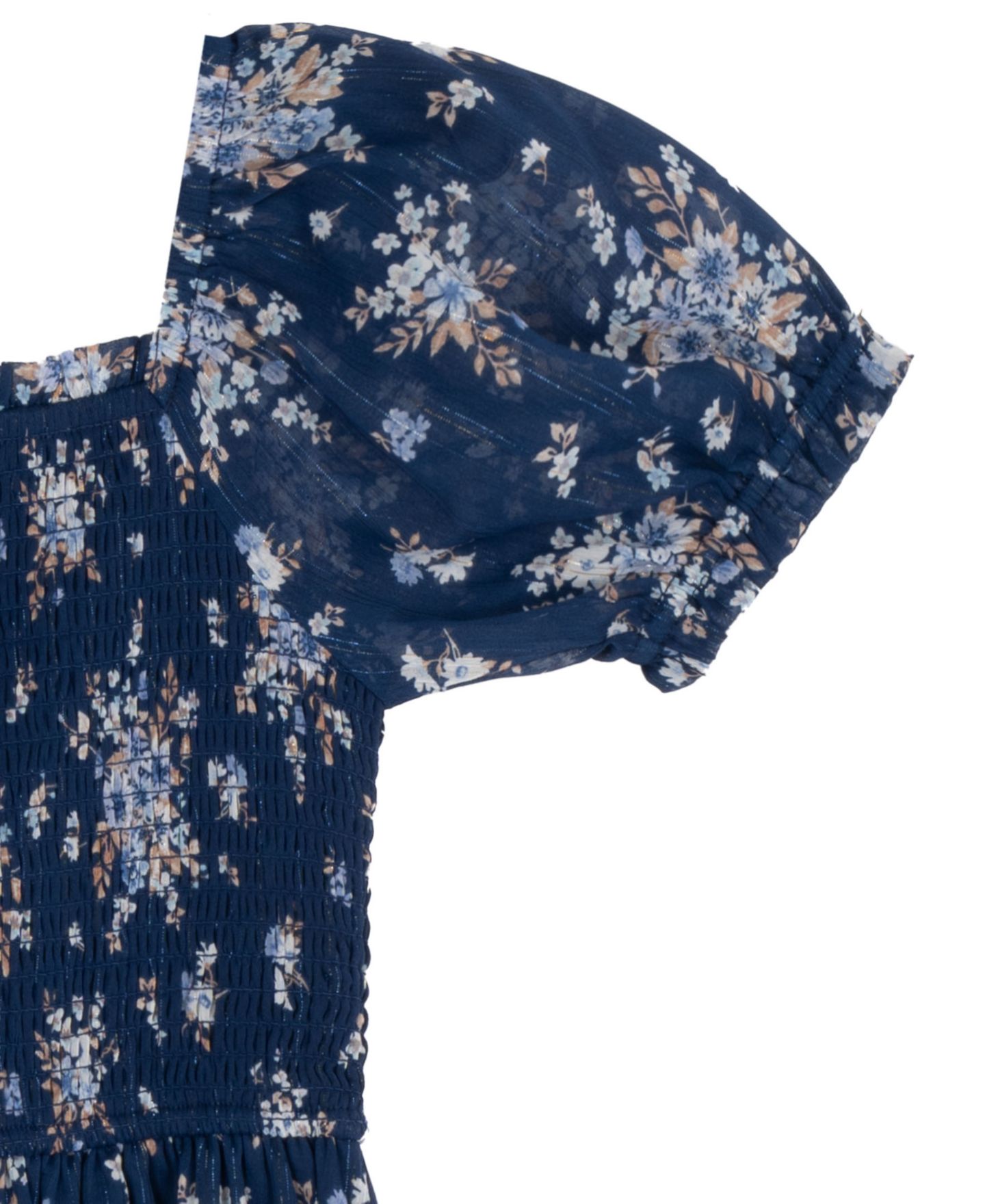 Платье Rare Editions Printed Lurex Chiffon Puff Sleeve Tiered Midi Dress для девочек, цвет: Тёмно-синий — фото 6