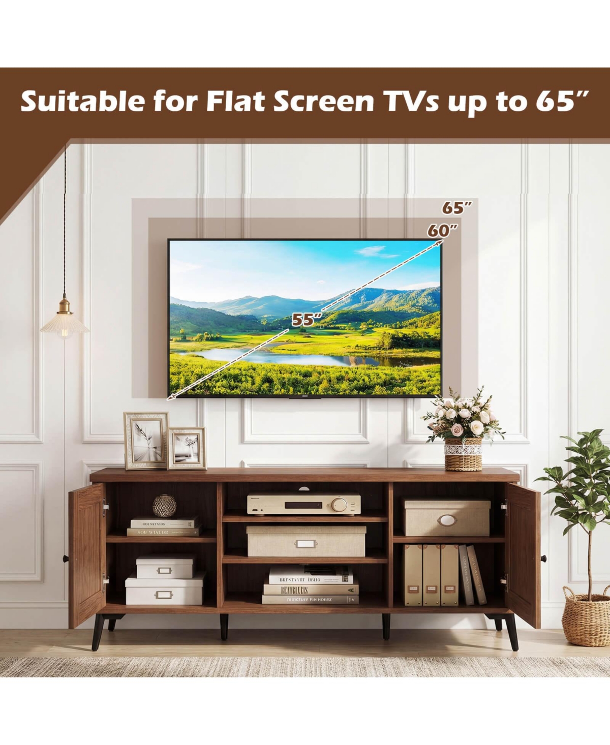Costway 2-Door Tv Stand for TVs up to 65" with 2 Storage Cabinets and 4 Adjustable Shelves