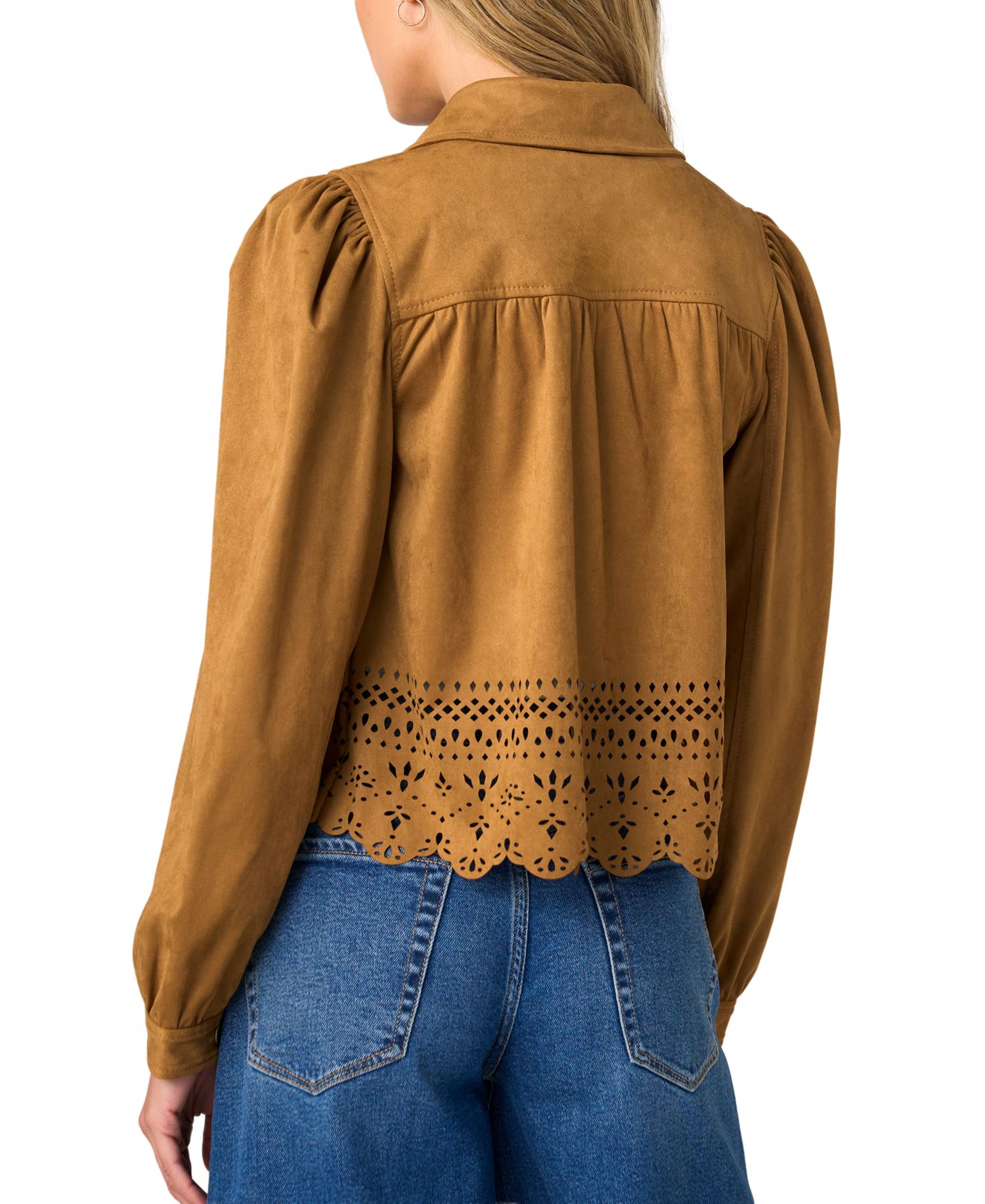 Women's Puff-Sleeve Laser Cut Hem Jacket