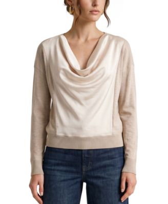 Women's Cowl Neck Satin Front Sweater