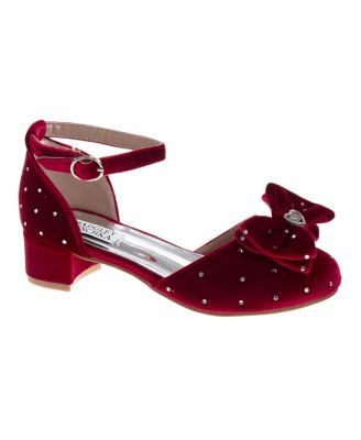 Little Girls Heel Dress Shoes with Velvet Upper and Bow Detail (Little Kid-Big Kid)