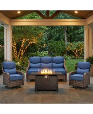 Outdoor Patio Furniture Sets with Firepit Table, Patio Conversation Sets 1 3-Seater Sofa, 2 Swivel Sofa with 6inch Thick Cushion