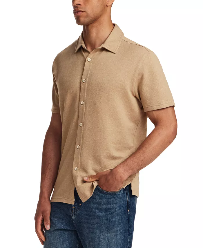 Mens' Speckled Coatfront Knit Short-Sleeve Shirt - thumbnail 2