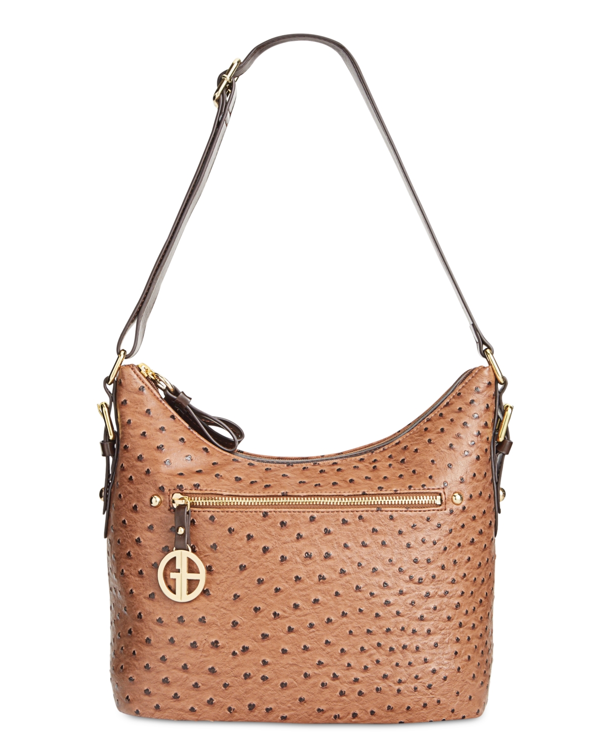 Embossed Faux Ostrich Hobo, Created for Macy's - Mocha/Gold