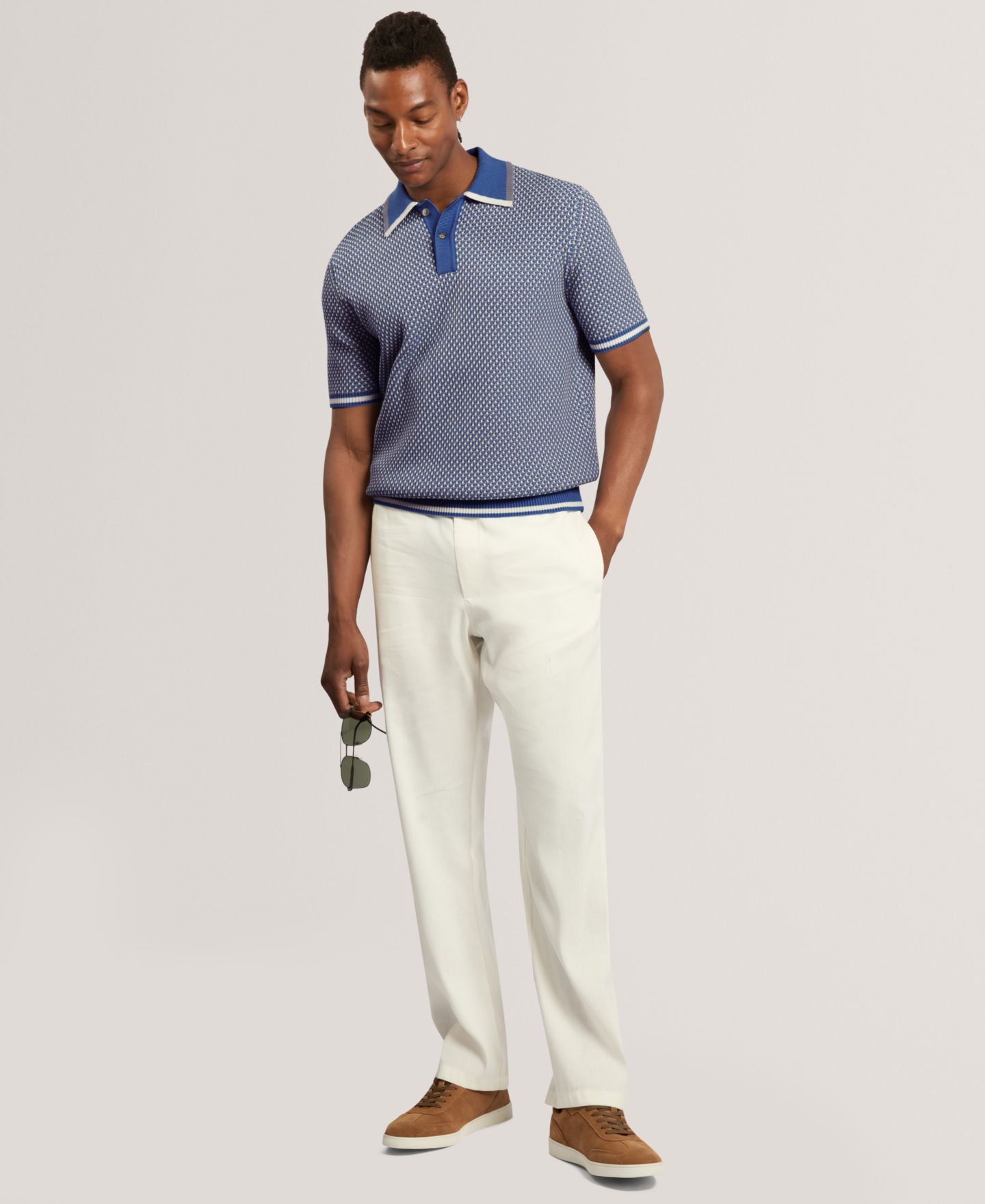Мужское поло Ted Baker Breame Masterfully Waffle Texture Regular-Fit Polo Shirt, цвет: Синий — фото 2