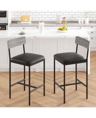 Set of 2 Bar Stools Tall Kitchen Breakfast Nook Dining Stools with Padded Cushion, Space-Saving Furniture for Small Spaces and Apartment