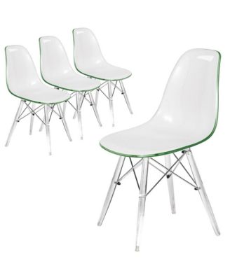 Cresco Modern Molded Dining Chair Set of 4 Chrome-Plated Eiffel Base and Acrylic Support Legs Ergonomic Curved Seat Accent Side Chair