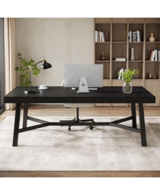 Executive Desk, Farmhouse Office Computer Desk with Sturdy Leg Structure, Writing Table