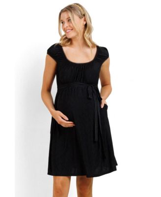 Maternity Cap Sleeve Textured Empire Waist Dress with Pockets