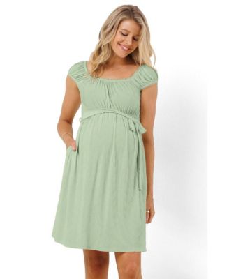 Maternity Cap Sleeve Textured Empire Waist Dress with Pockets