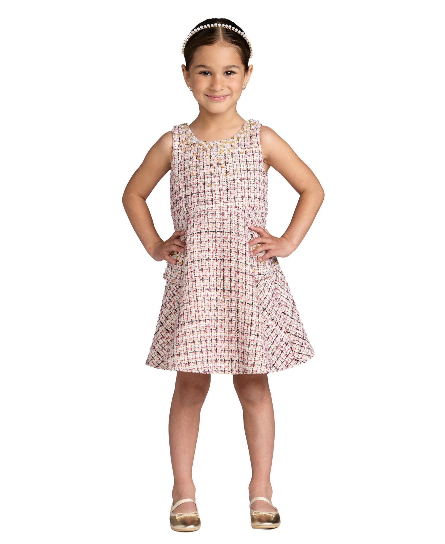 Big Girls Beaded Boucle Mini Dress