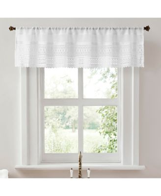 Camille Macrame Lace Trim Sheer Rod Pocket Kitchen Curtain Valance