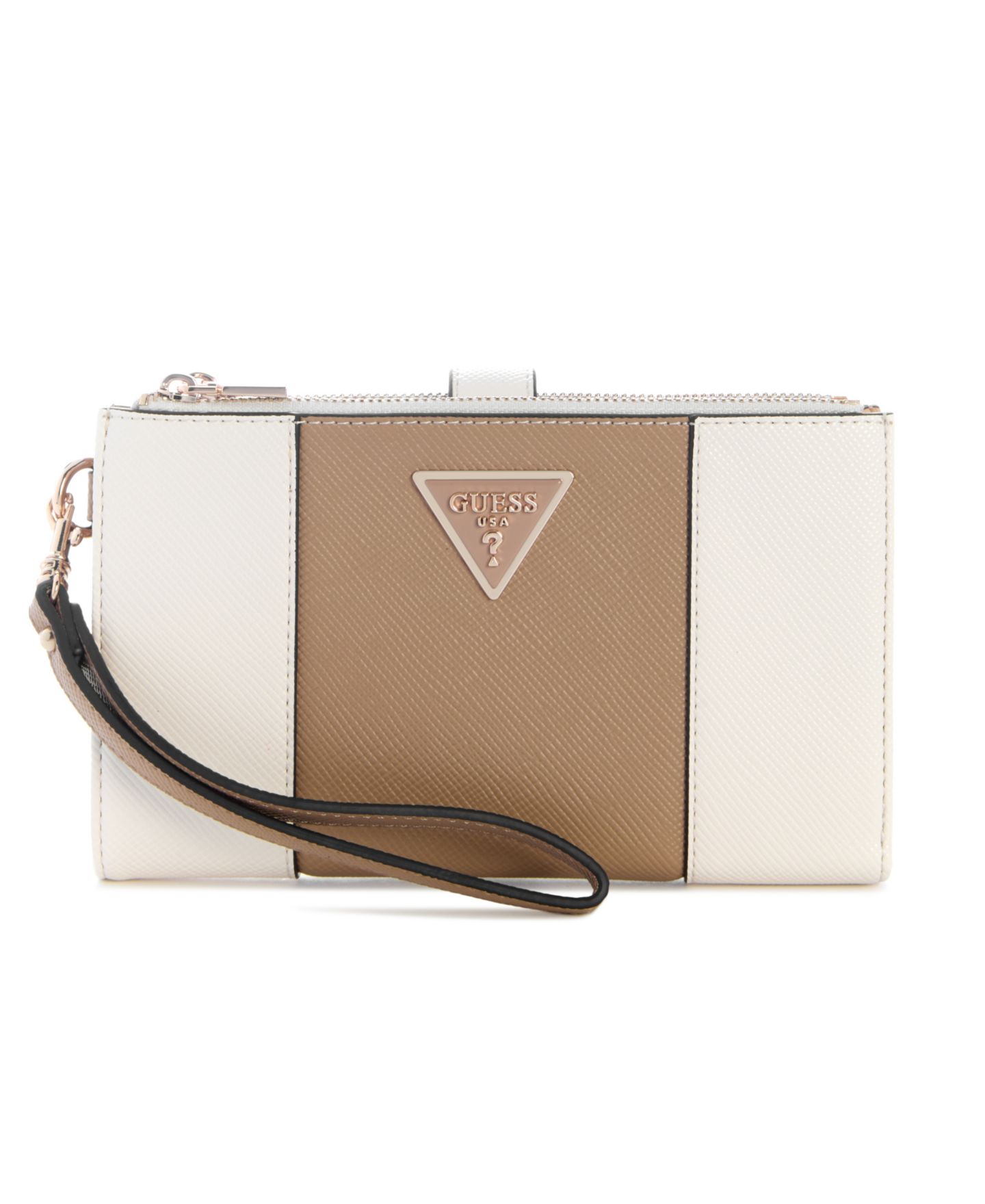Женский кошелёк GUESS Laurel Ii Zipper Organizer Bifold Wallet, цвет: Молочный белый / Бежевый — фото 1