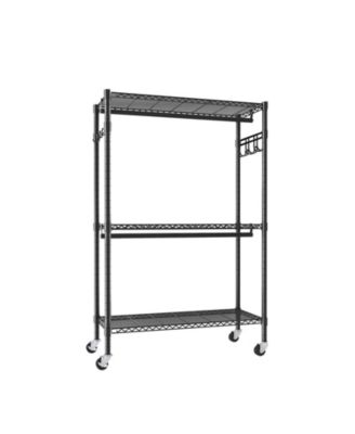 Rolling Garment Rack - 3-Tier Mobile Closet Organizer with Hanging Rods and Hooks