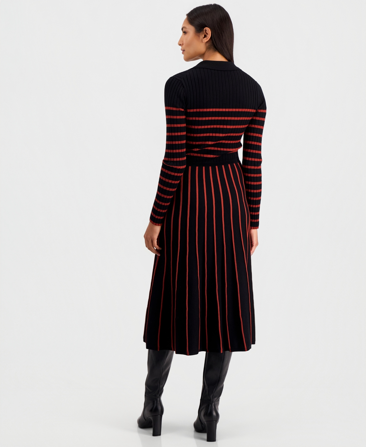 Elie Tahari Women's Elodie Long-Sleeve Collared Midi Sweater Dress