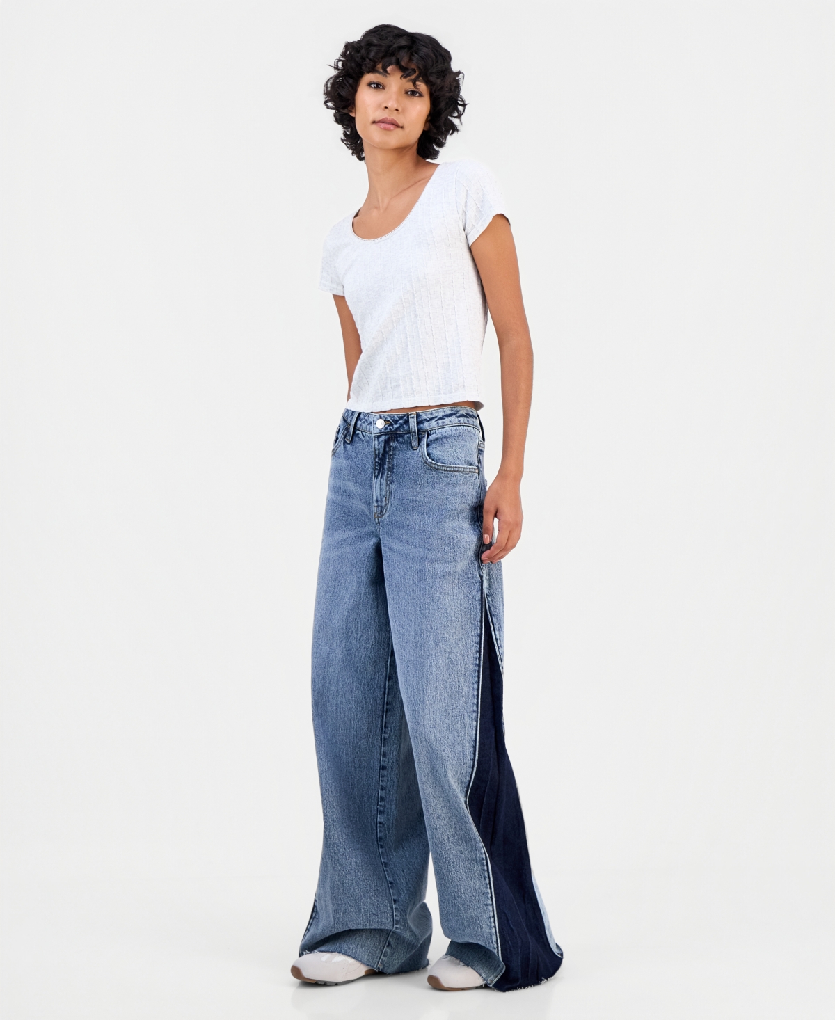 Celebrity Pink Juniors' Mid Rise Contrast Panel Wide-Leg Jeans