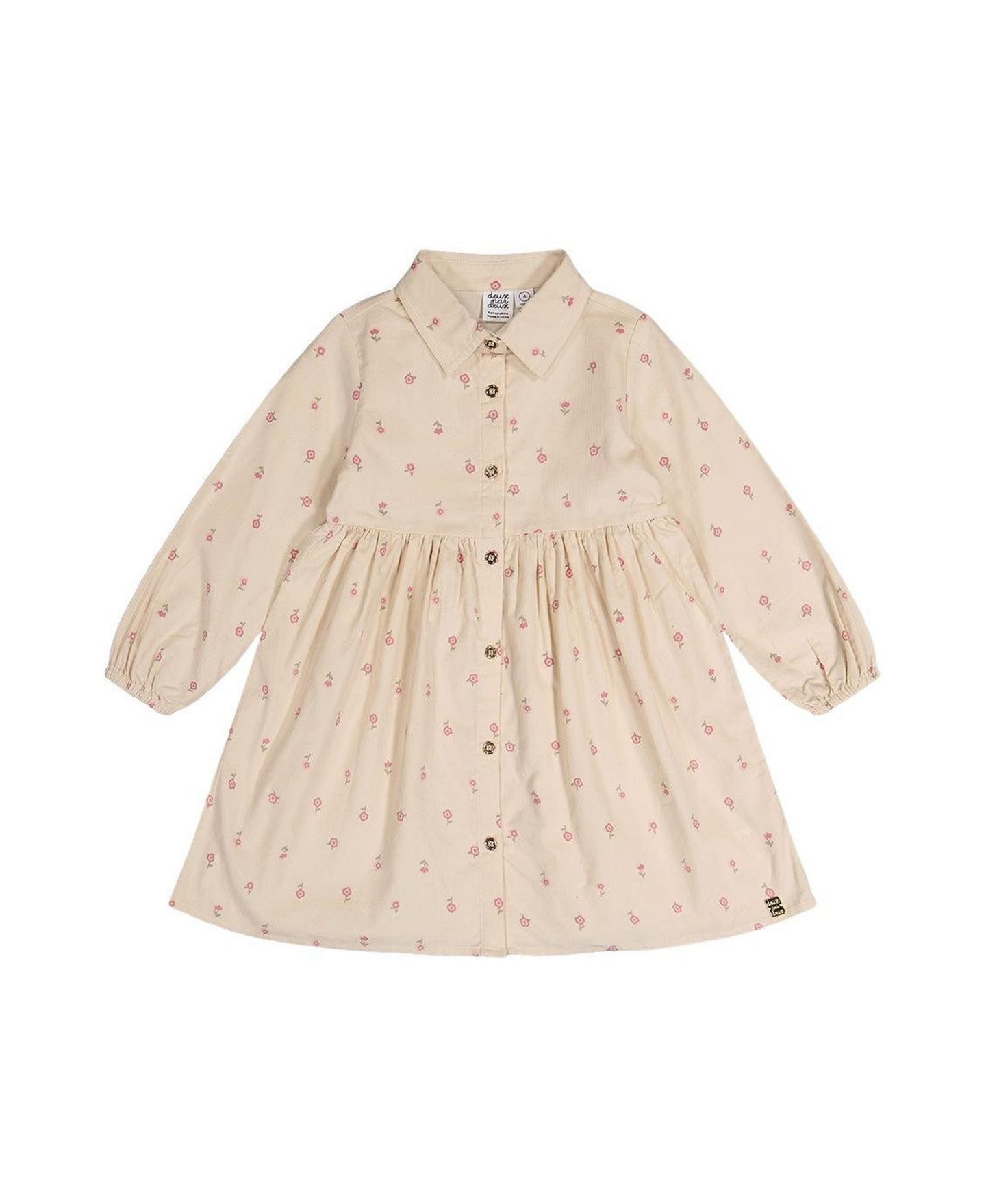 Платье Deux par Deux Corduroy Shirt Dress для девочек, цвет: Бежевый с принтом — фото 1