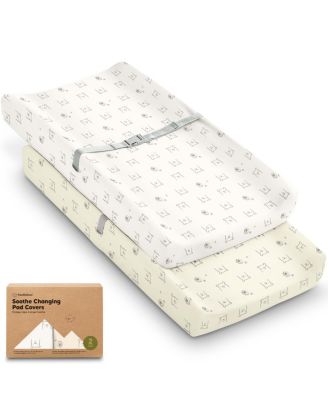 Two-Pack Soothe Changing Pad Covers for Girl, Boy, Soft Cotton Contoured Diaper Changing Table Pad Covers