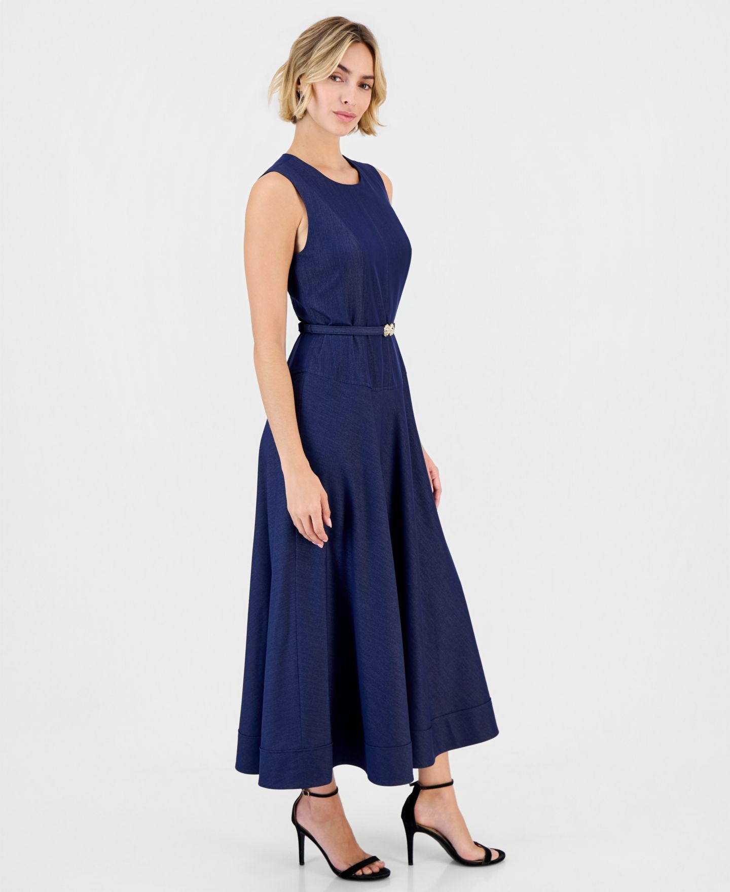 Женское платье Anne Klein Seamed Drop Waist A-Line Midi Denim, цвет: Искусственный — фото 3