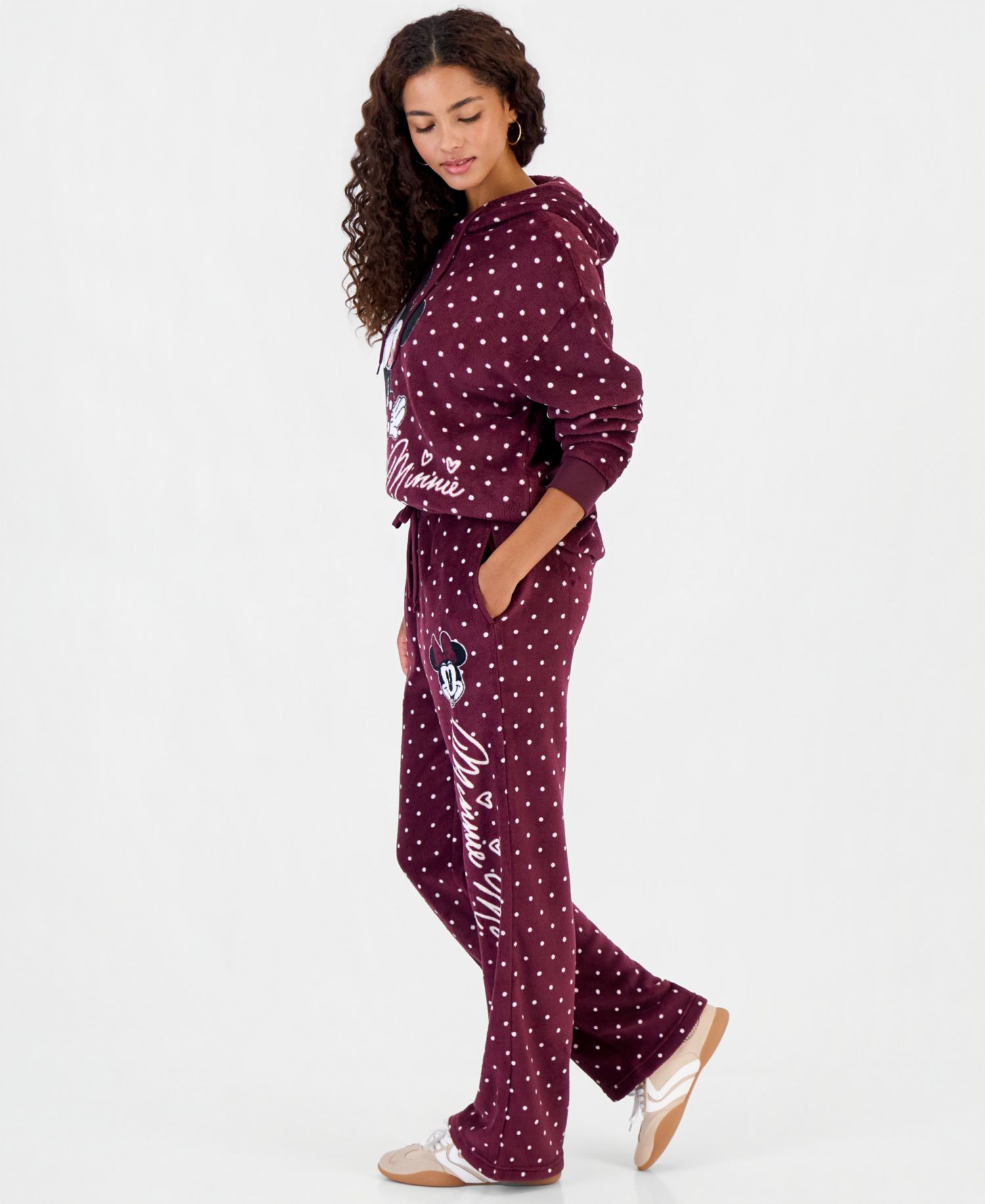Juniors' Minnie Woobie Fleece Polka-Dot Drawstring Pants