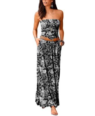 Women's Viscose Printed Strapless Column Bandeau Maxi Dress