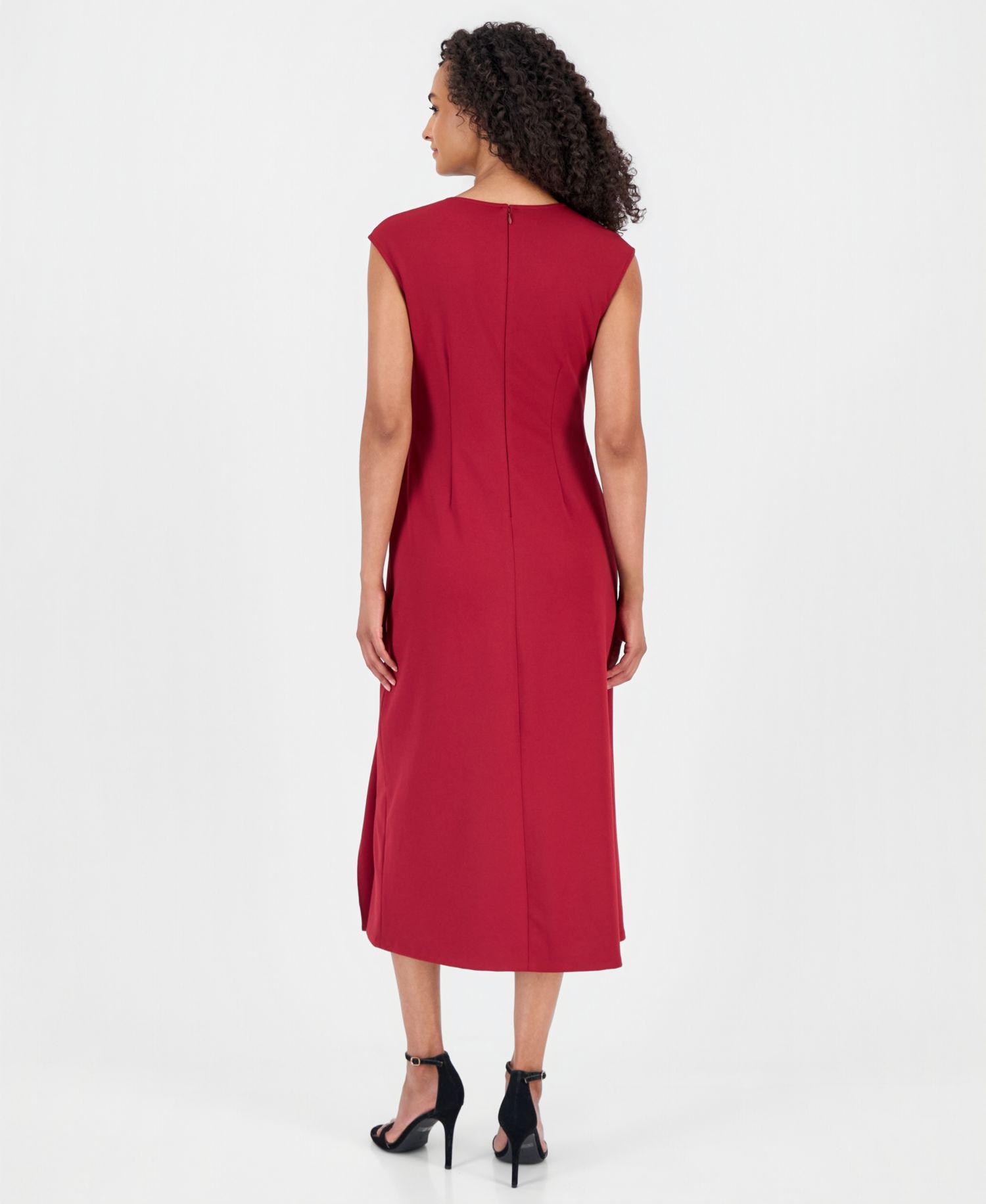 Women's Cocktail Fitted Cascade Ruffle Midi Dress