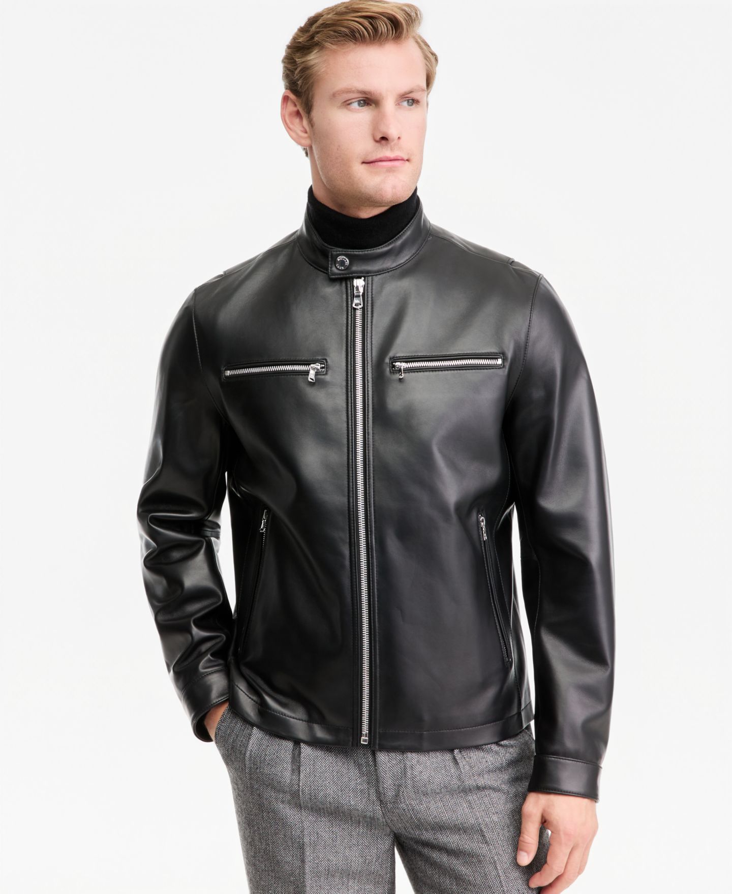 Мужская куртка Michael Kors Genuine Leather Double-Zip Moto, цвет: Чёрный — фото 2