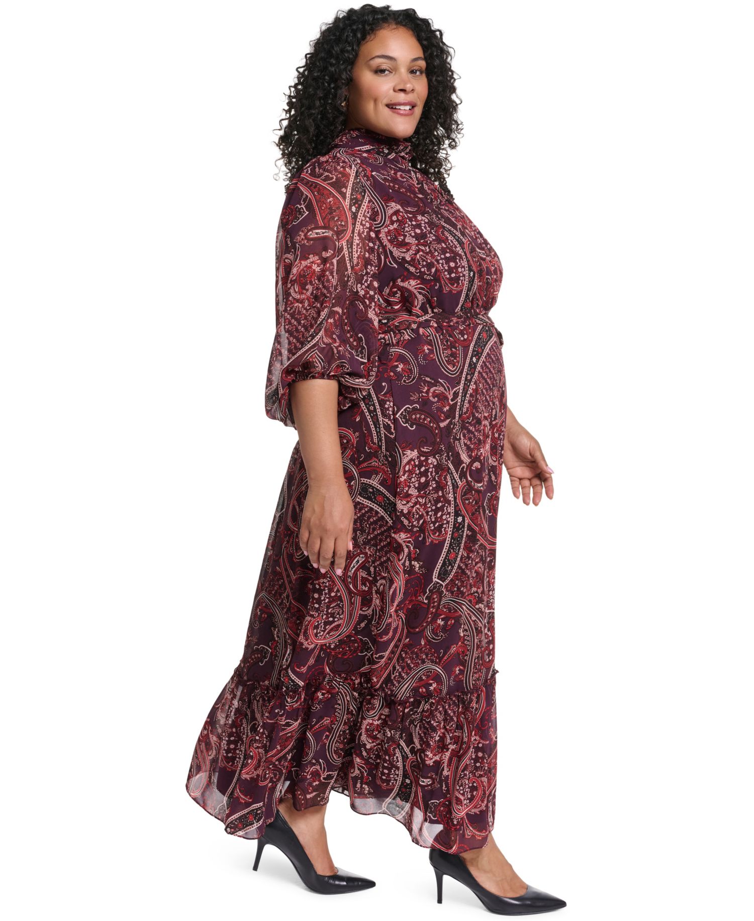 Plus Mock Neck Tiered Maxi Dress