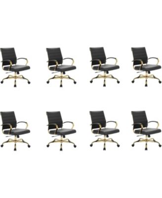 (Set of 8) Benmar Modern Leather Office Desk Chair with Gold Frame Finish and Swivel Home Office