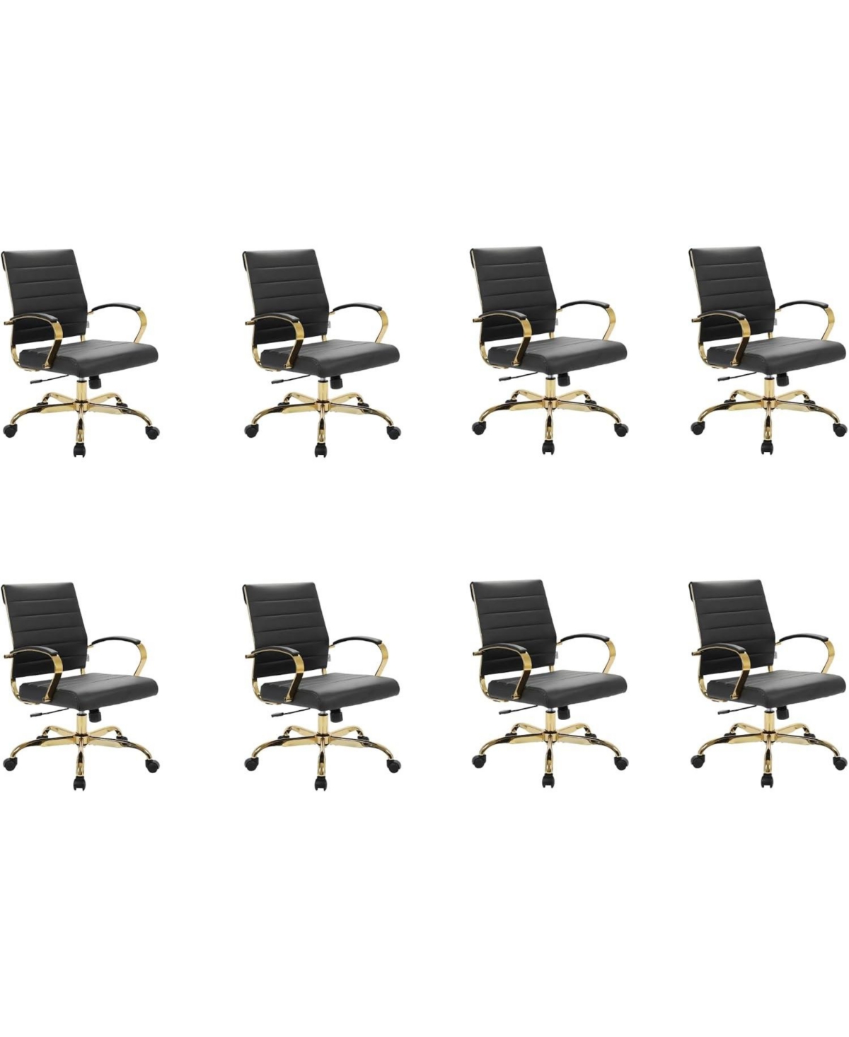 LeisureMod (Set of ) Benmar Modern Leather Office Desk Chair with Gold Frame Finish and Swivel Home