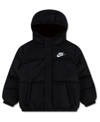 Boys' 4-7 Jacquard Logo Mixed Media Puffer Jacket