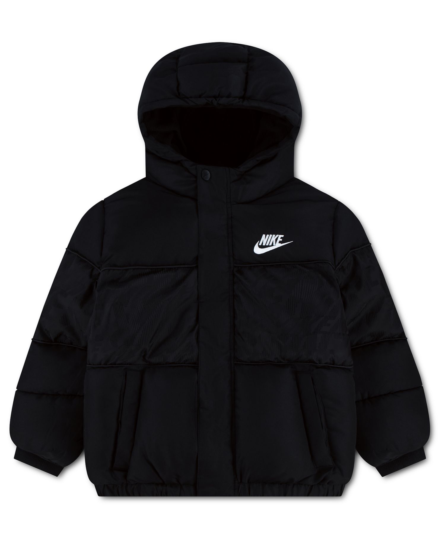 Boys' 4-7 Jacquard Logo Mixed Media Puffer Jacket