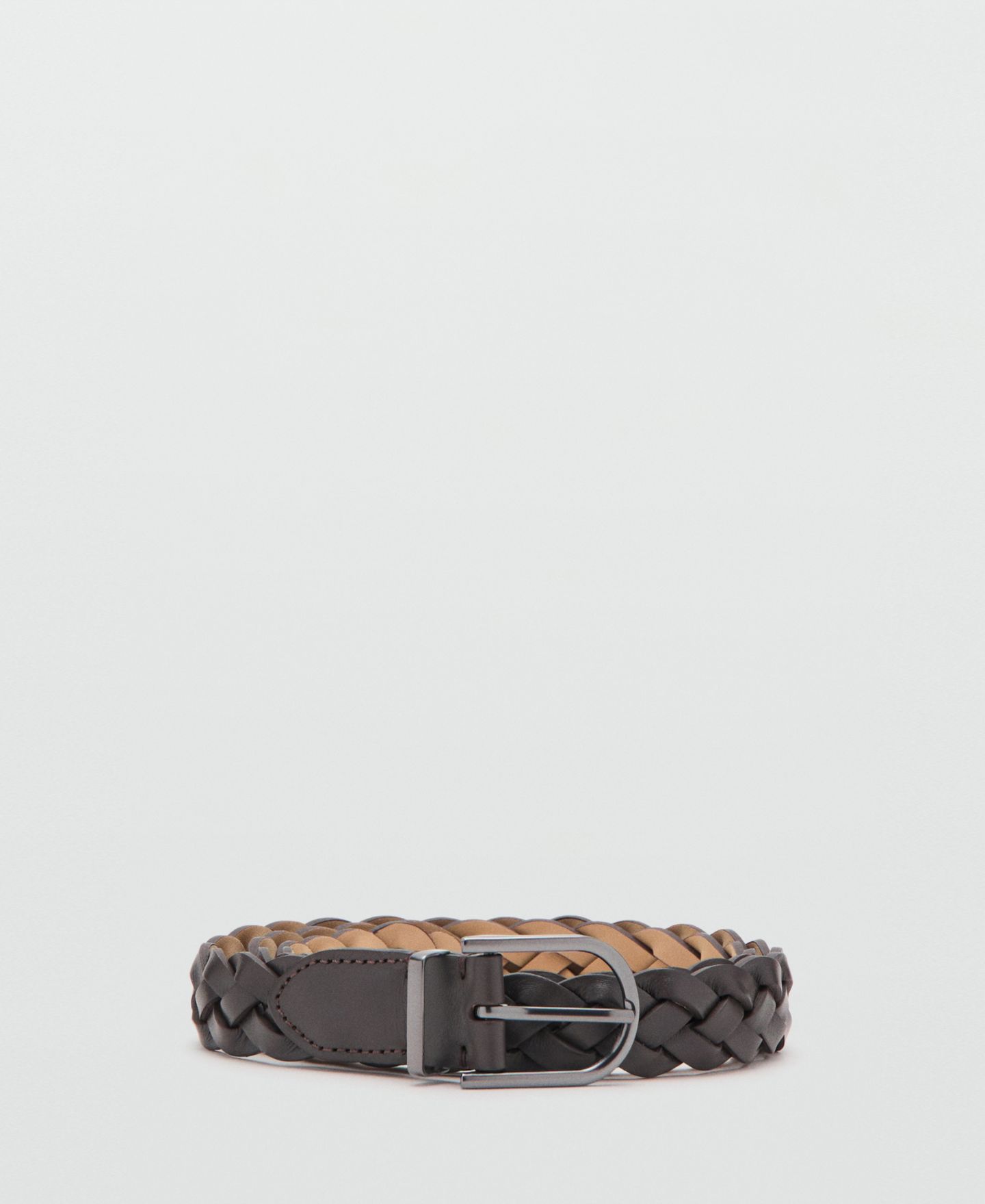 Мужской ремень MANGO Leather Braided Belt, цвет: Коричневый — фото 1