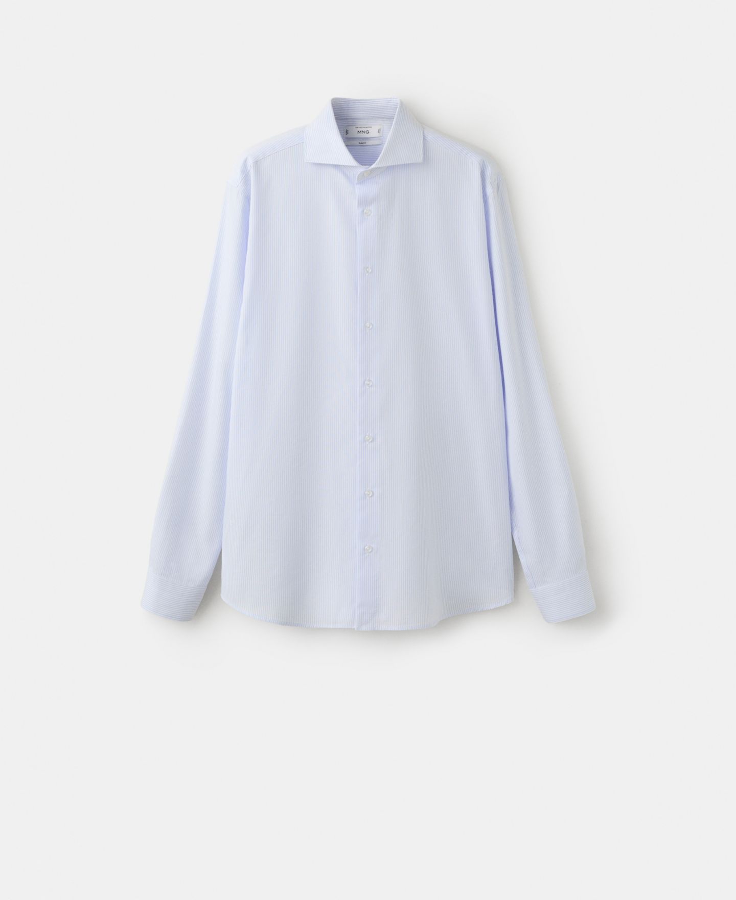 Мужская рубашка Mango Cotton Slim Fit, цвет: Небесно-голубой — фото 5