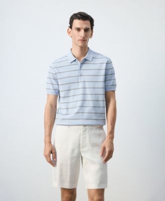 Men's Striped Fine-Knit Polo Shirt