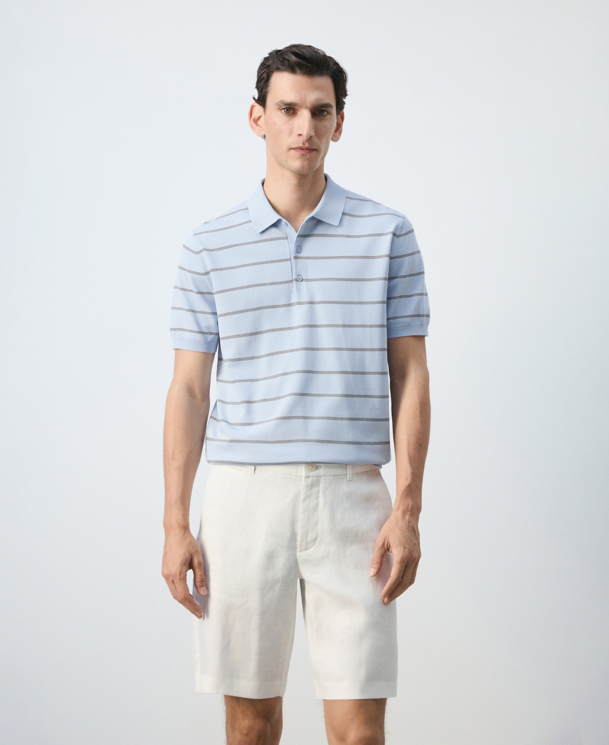 Mango Men's Striped Fine-Knit Polo Shirt