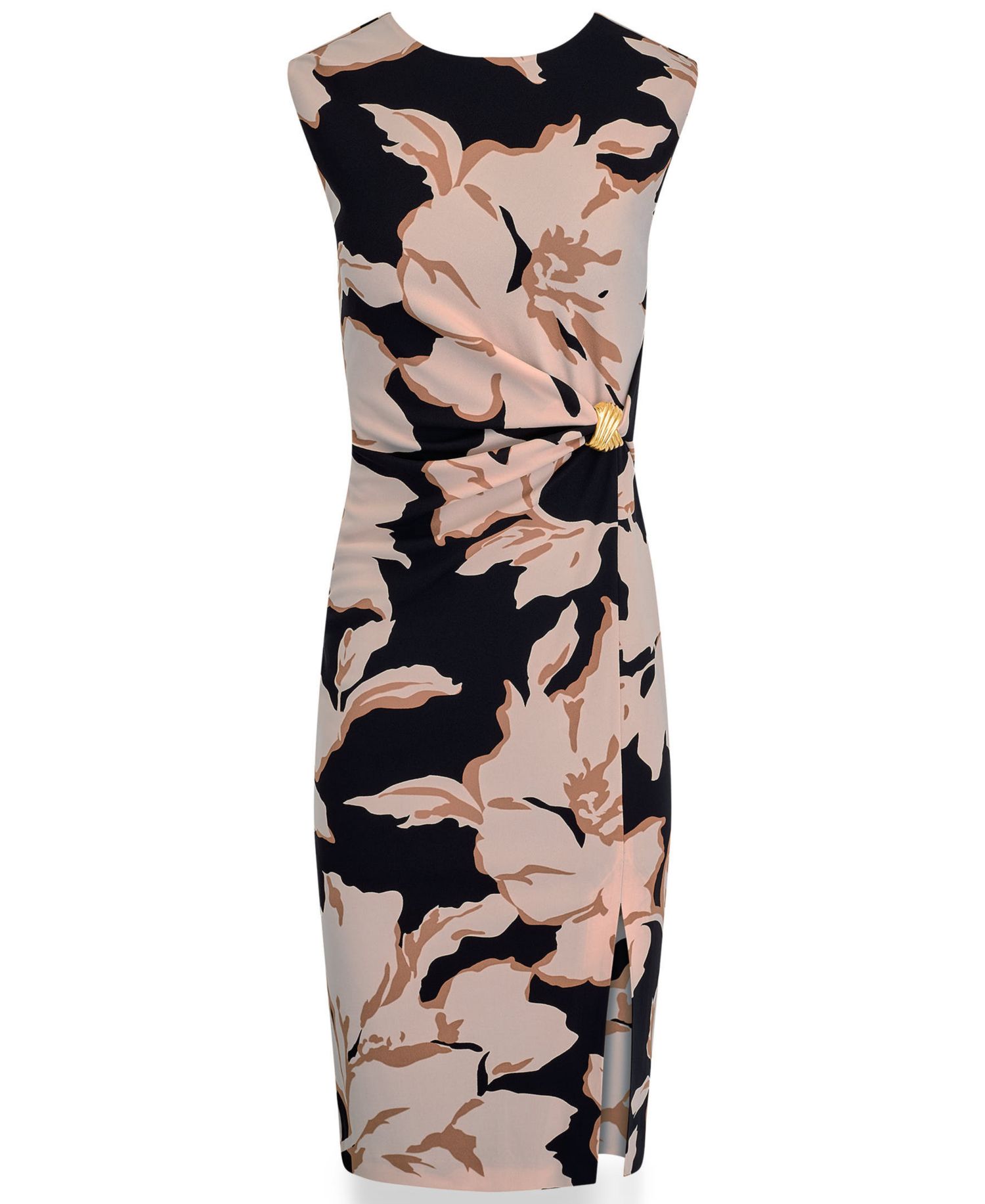 Women's Sleeveless Floral Side-Ruched Sheath Dress