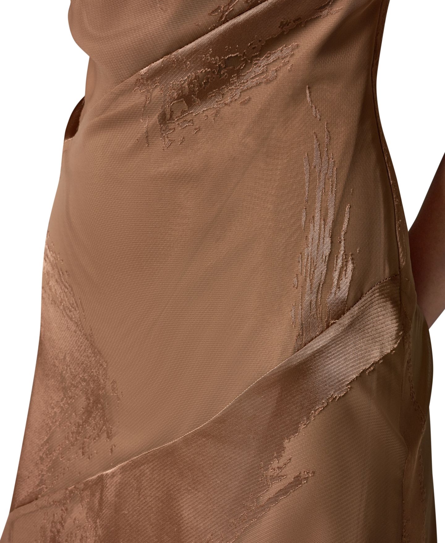 Женское платье Donna Karan New York Satin Burnout Asymmetrical Neck Midi, цвет: Верблюжий — фото 4
