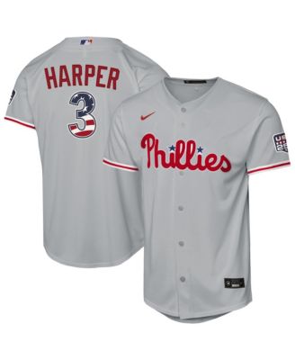 Big Boys and Girls Bryce Harper Gray Philadelphia Phillies USA 250 Fourth of July Road Replica Jersey