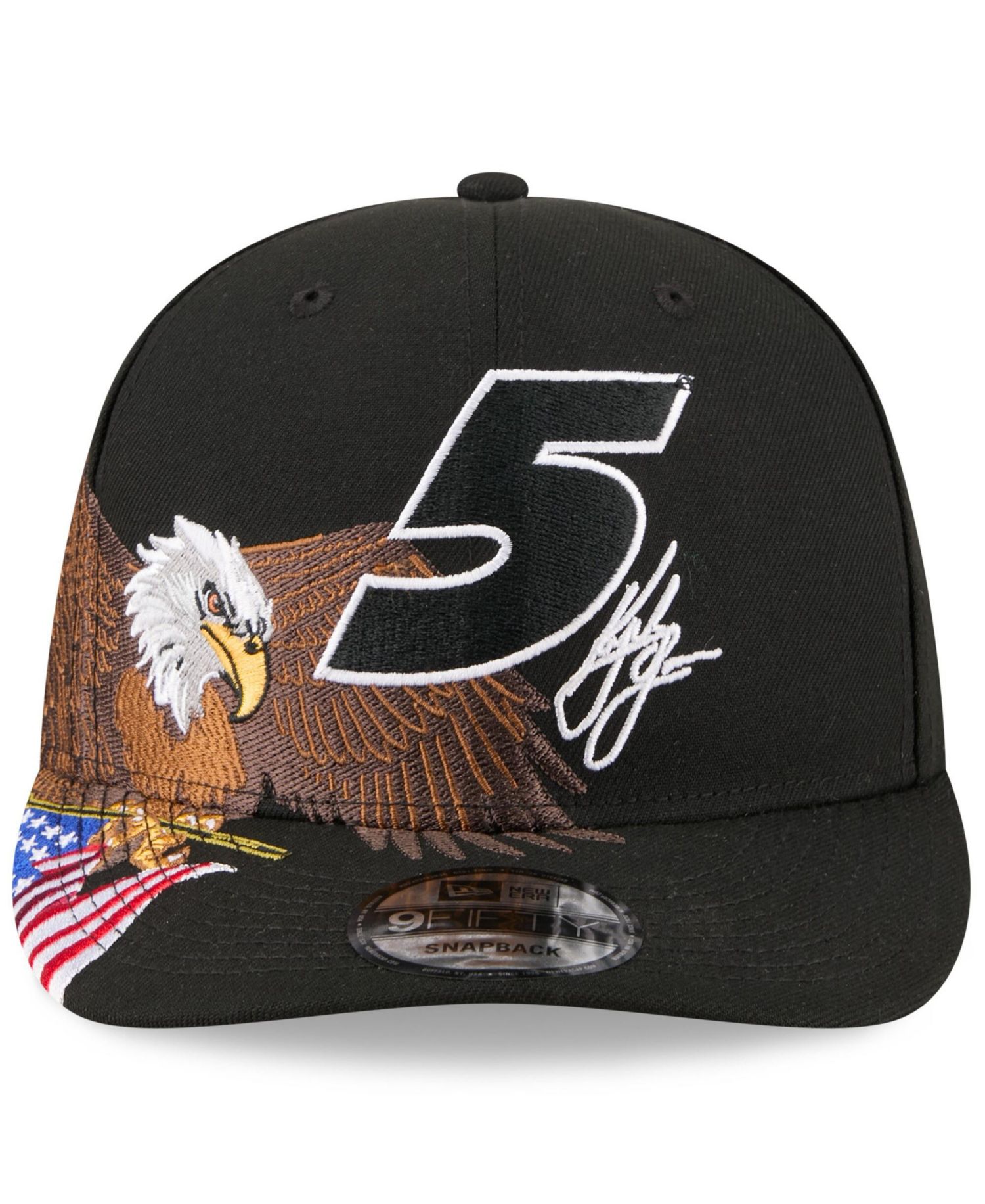 Men's Black Kyle Larson Patriotic Eagle Flag A-Frame 9FIFTY Snapback Hat