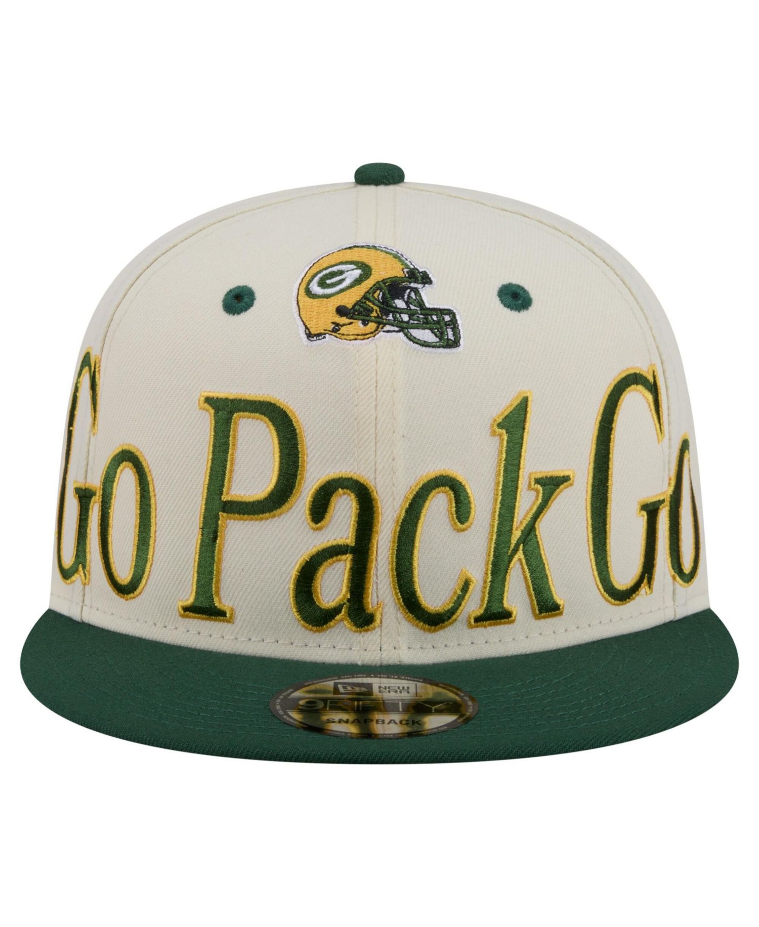 Men's Cream Green Bay Packers Oversized Slogan 9FIFTY Snapback Hat