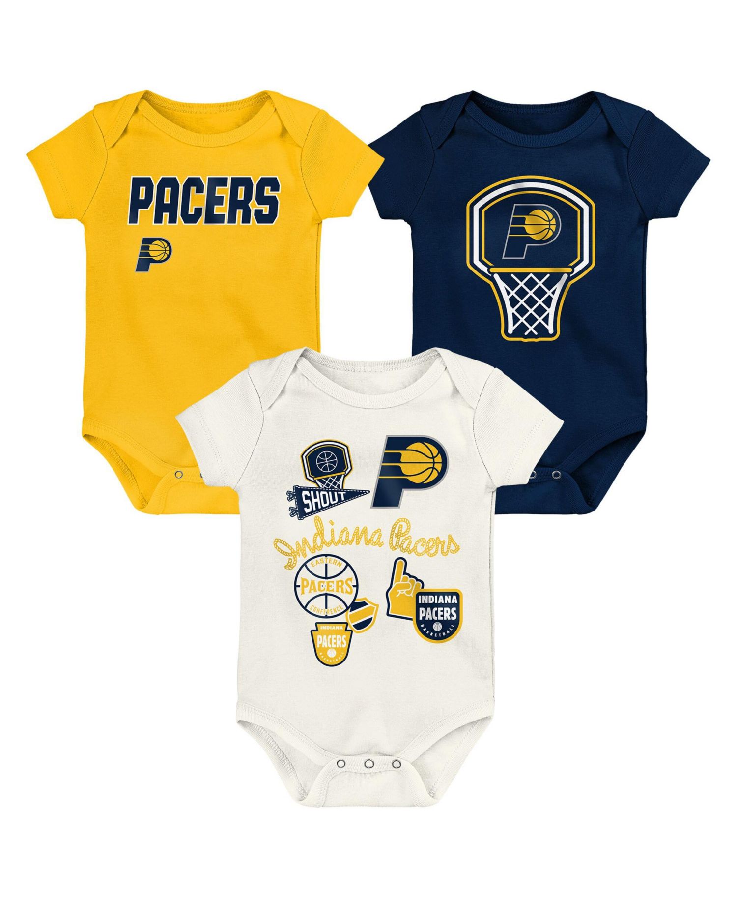 Baby Boys and Girls 3-Pack Indiana Pacers Littlest Player Bodysuit Set